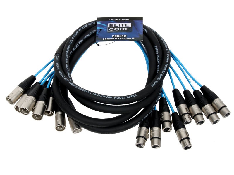 Elite Core PEX810 | 8 Channel Fan to Fan XLR Extension Snake | 10' ft - Image 1